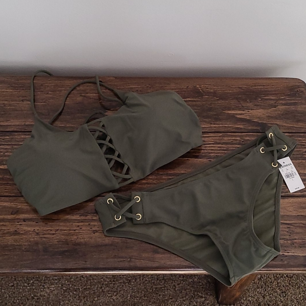 NWT Express Olive Green Strappy Bikini XL / L